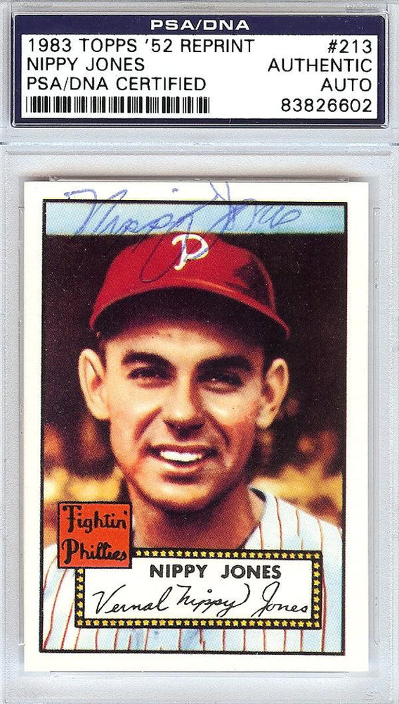 Nippy Jones Autographed 1952 Topps Reprint Card #213 Philadelphia Phillies PSA/DNA #83826602 - RSA