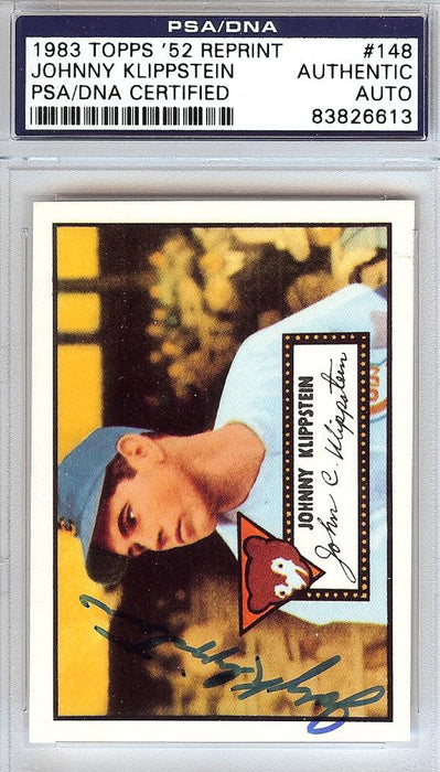 Johnny Klippstein Autographed 1952 Topps Reprint Card #148 Chicago Cubs PSA/DNA #83826613 - RSA