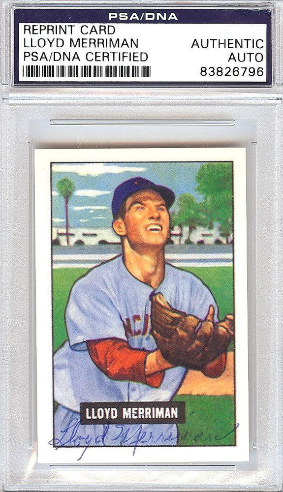 Lloyd Merriman Autographed 1951 Bowman Reprints Card #72 Cincinnati Reds PSA/DNA #83826796 - RSA