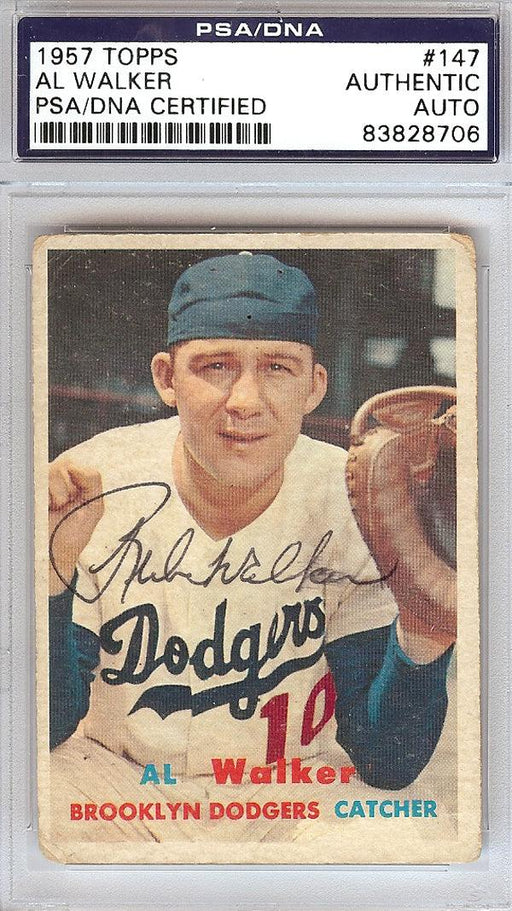 Al "Rube" Walker Autographed 1957 Topps Card #147 Dodgers PSA/DNA #83828706 - RSA