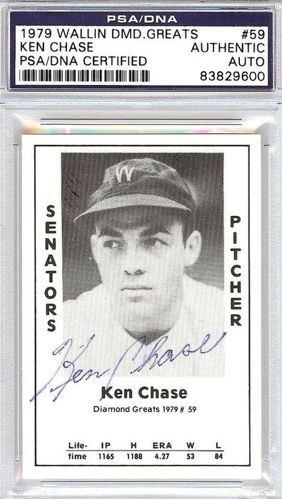 Ken Chase Autographed 1979 Diamond Greats Card #59 Senators PSA/DNA #83829600 - RSA