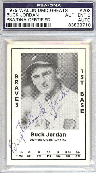 Buck Jordan Autographed 1979 Diamond Greats Card #203 Braves PSA/DNA #83829710 - RSA