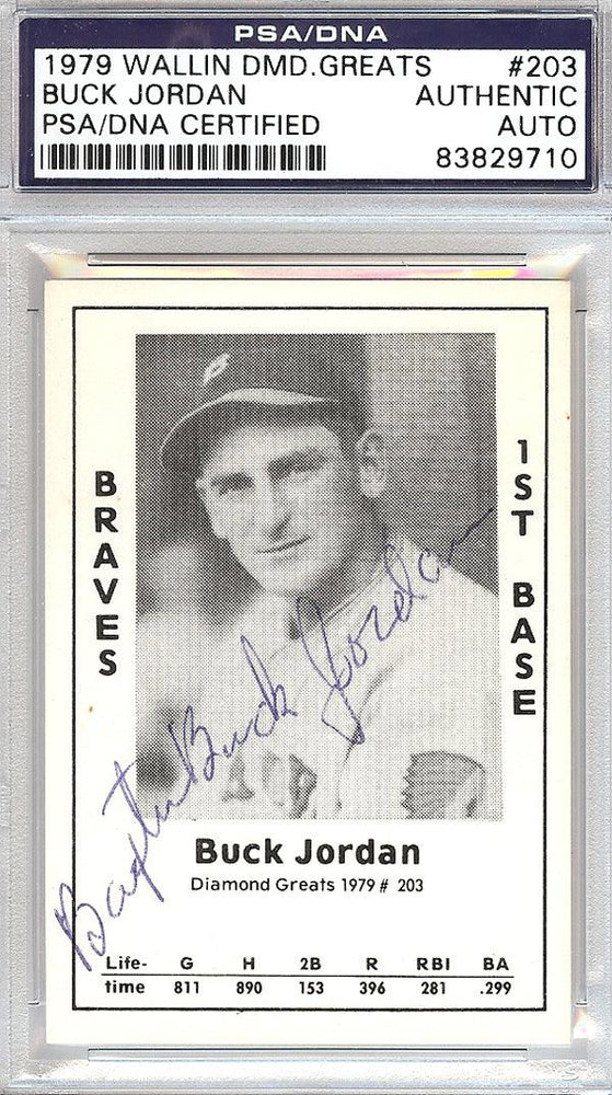 Buck Jordan Autographed 1979 Diamond Greats Card #203 Braves PSA/DNA #83829710 - RSA