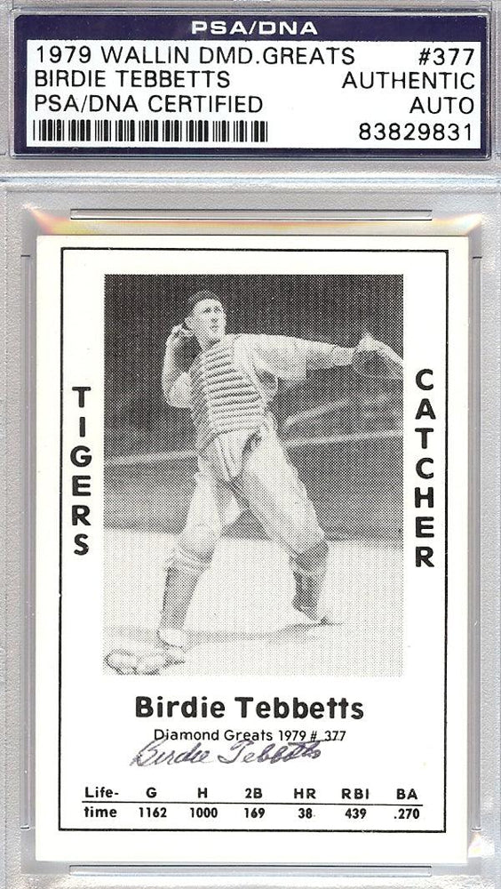Birdie Tebbetts Autographed 1979 Diamond Greats Card #377 Detroit Tigers PSA/DNA #83829831 - RSA
