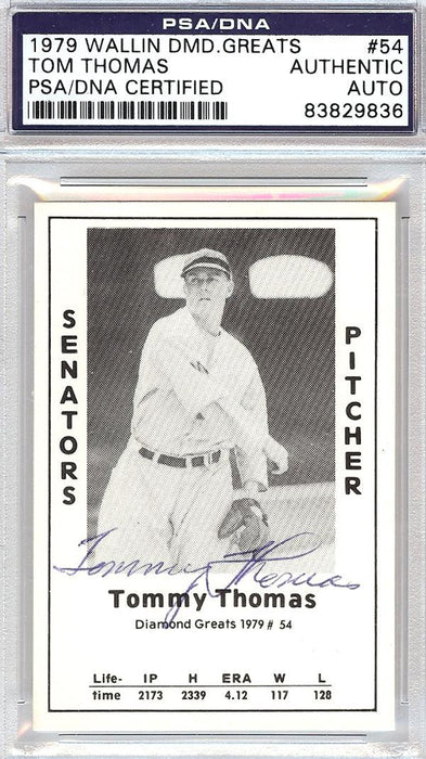 Tom Thomas Autographed 1979 Diamond Greats Card #54 Senators PSA/DNA #83829836 - RSA