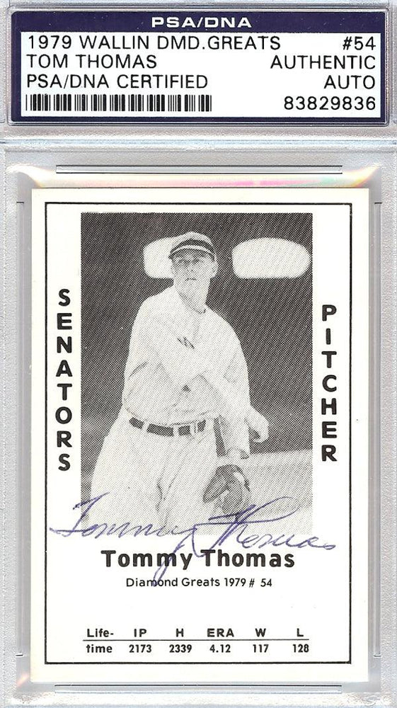 Tom Thomas Autographed 1979 Diamond Greats Card #54 Senators PSA/DNA #83829836 - RSA