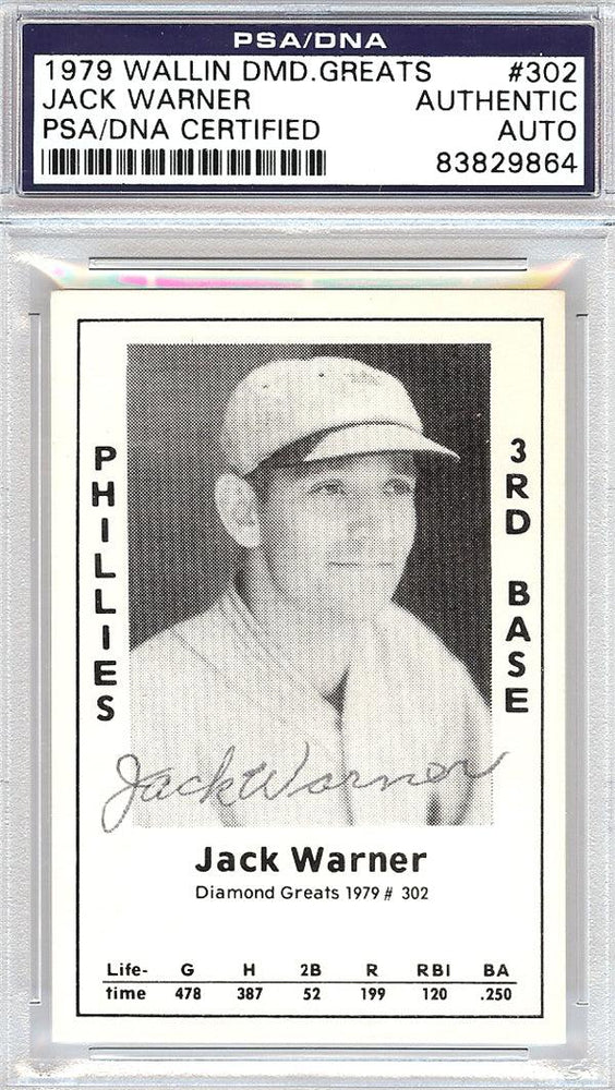 Jack Warner Autographed 1979 Diamond Greats Card #302 Phillies PSA/DNA #83829864 - RSA