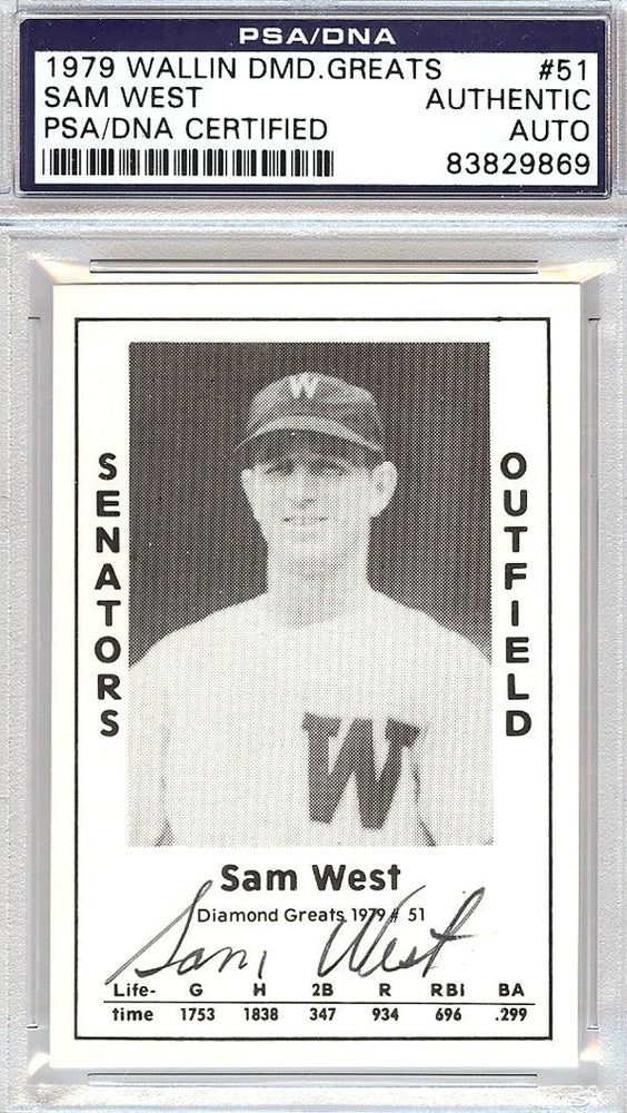 Sam West Autographed 1979 Diamond Greats Card #51 Senators PSA/DNA #83829869 - RSA