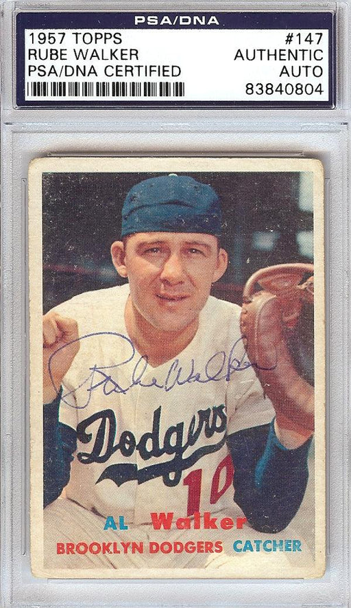 Al "Rube" Walker Autographed 1957 Topps Card #147 Brooklyn Dodgers PSA/DNA #83840804 - RSA