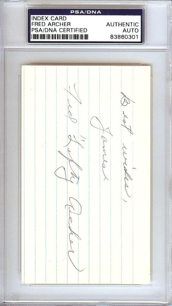 Fred "Lefty" Archer Autographed 3x5 Index Card Philadelphia A's "Best Wishes James" PSA/DNA #83860301 - RSA
