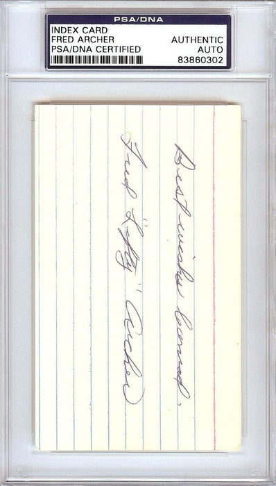 Fred "Lefty" Archer Autographed 3x5 Index Card Philadelphia A's" Best Wishes Leonard" PSA/DNA #83860302 - RSA