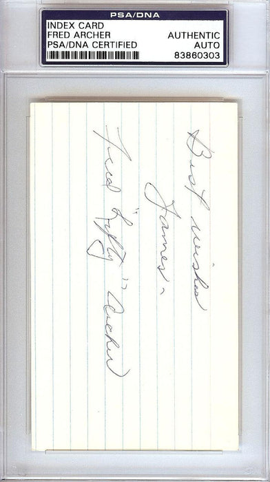 Fred "Lefty" Archer Autographed 3x5 Index Card Philadelphia A's "Best Wishes James" PSA/DNA #83860303 - RSA