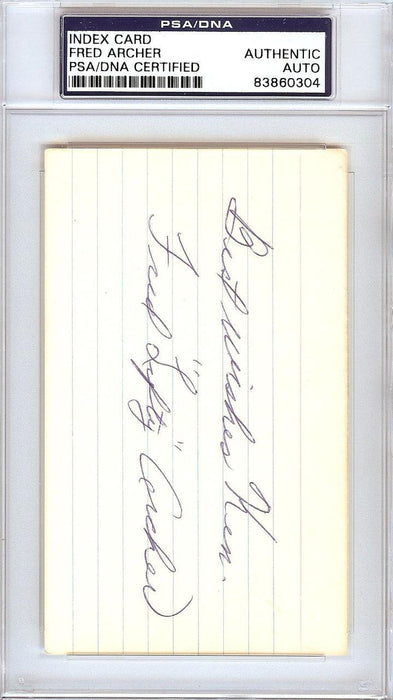 Fred "Lefty" Archer Autographed 3x5 Index Card Philadelphia A's "Best Wishes Ken" PSA/DNA #83860304 - RSA
