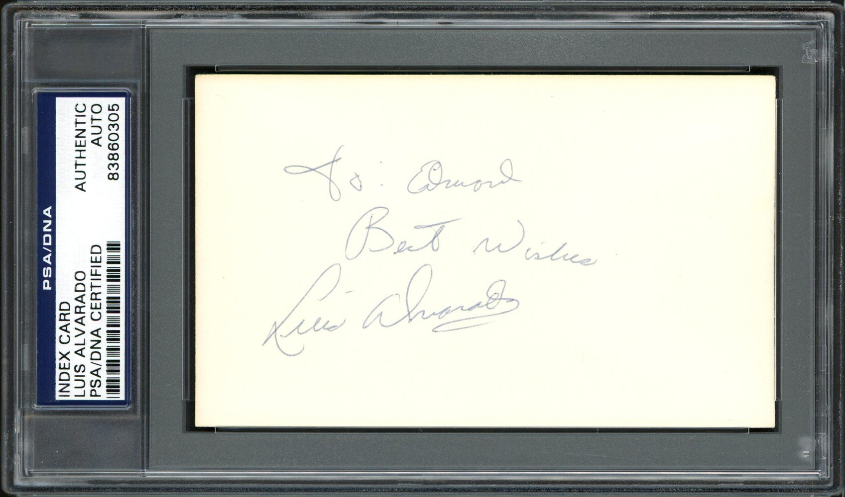 Luis Alvarado Autographed 3x5 Index Card Boston Red Sox, New York Mets "To Edward Best Wishes" PSA/DNA #83860305 - RSA