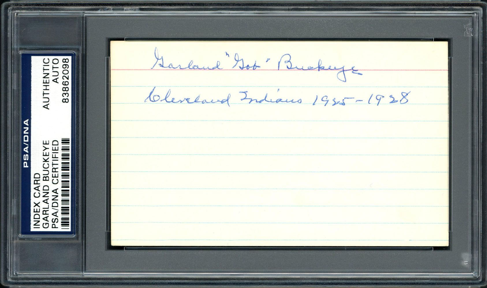 Garland "Gob" Buckeye Autographed 3x5 Index Card Cleveland Indians "Cleveland Indians 1925-1928" PSA/DNA #83862098 - RSA