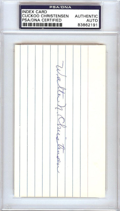 Walter Cuckoo Christensen Autographed 3x5 Index Card Cincinnati Reds PSA/DNA #83862191 - RSA