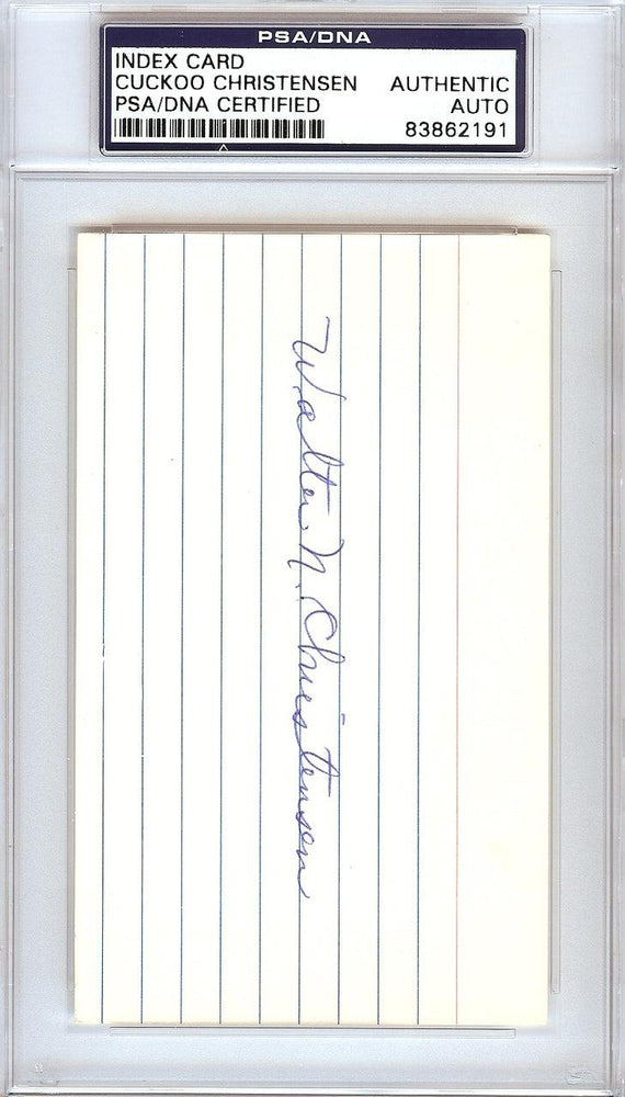 Walter Cuckoo Christensen Autographed 3x5 Index Card Cincinnati Reds PSA/DNA #83862191 - RSA