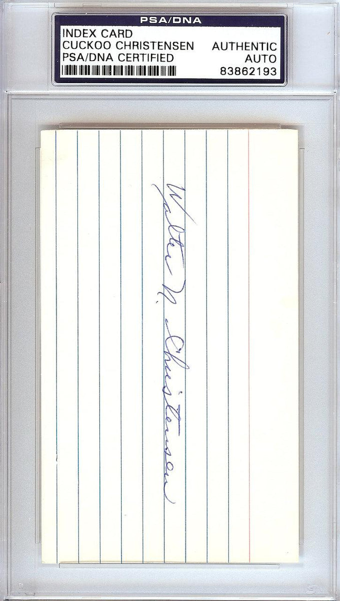 Walter Cuckoo Christensen Autographed 3x5 Index Card Cincinnati