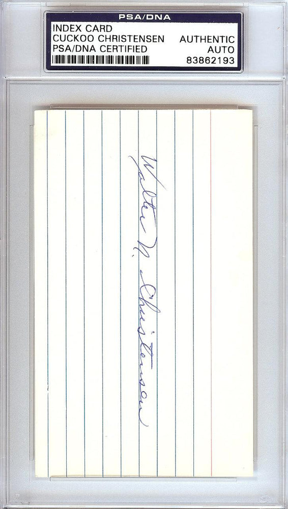 Walter Cuckoo Christensen Autographed 3x5 Index Card Cincinnati Reds PSA/DNA #83862193 - RSA