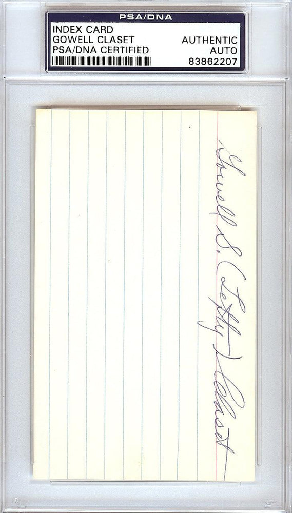 Gowell "Lefty" Claset Autographed 3x5 Index Card Philadelphia A's PSA/DNA #83862207 - RSA