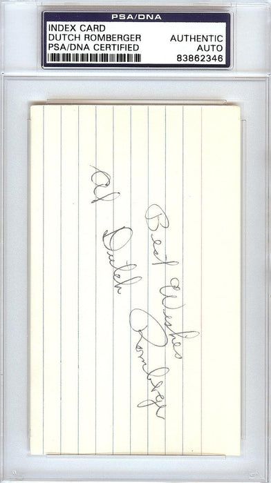 Allen "Dutch" Romberger Autographed 3x5 Index Card Philadelphia A's PSA/DNA #83862346 - RSA