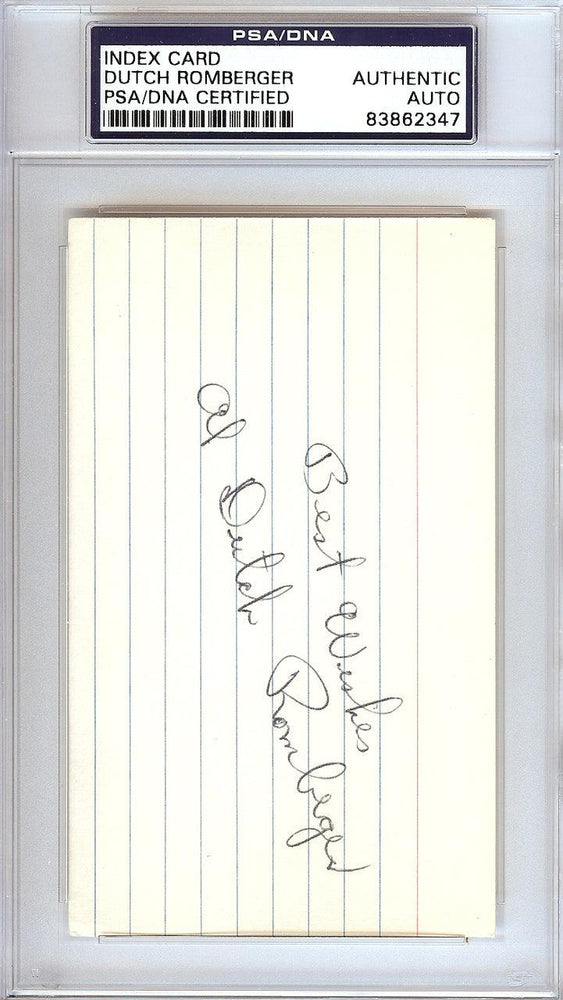 Allen "Dutch" Romberger Autographed 3x5 Index Card Philadelphia A's PSA/DNA #83862347 - RSA