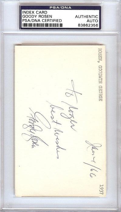 Goodwin "Goody" Rosen Autographed 3x5 Index Card Brooklyn Dodgers "To Roger" PSA/DNA #83862356 - RSA