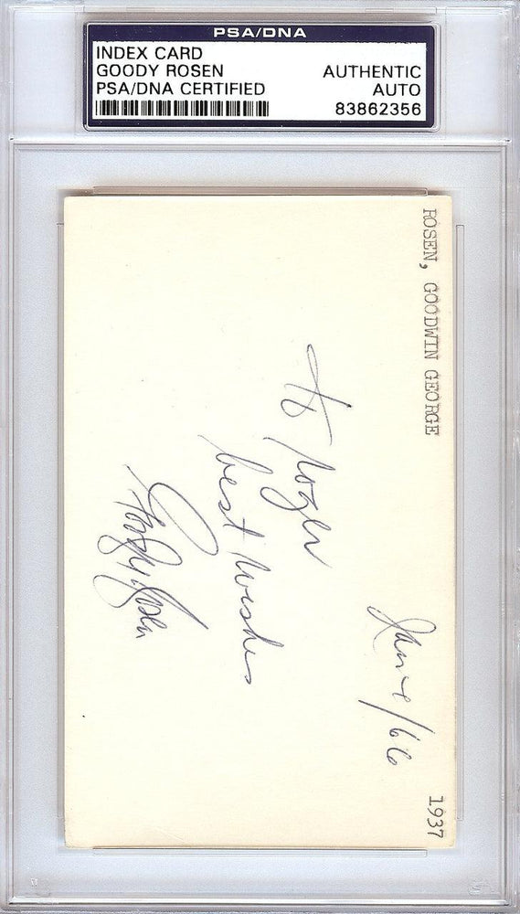 Goodwin "Goody" Rosen Autographed 3x5 Index Card Brooklyn Dodgers "To Roger" PSA/DNA #83862356 - RSA