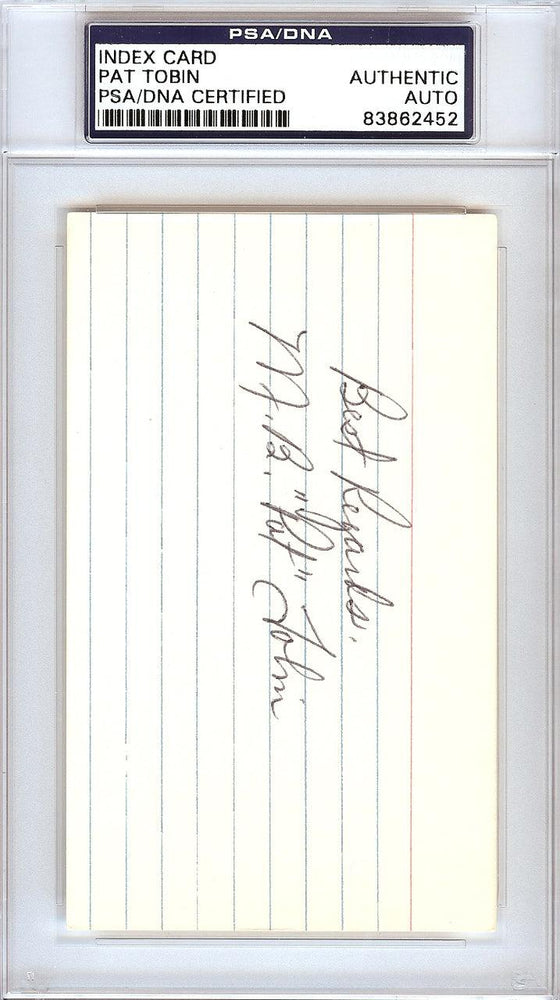 Marion Brooks M.B. "Pat" Tobin Autographed 3x5 Index Card Philadelphia A's PSA/DNA #83862452 - RSA