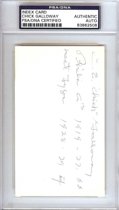 Clarence Edward C.E. "Chick" Galloway Autographed 3x5 Index Card Detroit Tigers, Philadelphia A's PSA/DNA #83862508 - RSA