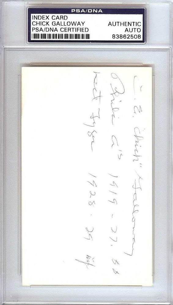 Clarence Edward C.E. "Chick" Galloway Autographed 3x5 Index Card Detroit Tigers, Philadelphia A's PSA/DNA #83862508 - RSA