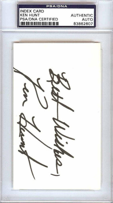 Ken Hunt Autographed 3x5 Index Card New York Yankees, Los Angeles Angels "Best Wishes" PSA/DNA #83862607 - RSA