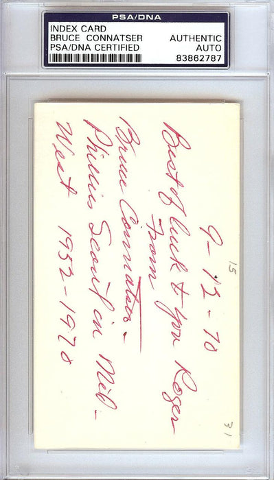 Bruce Connatser Autographed 3x5 Index Card Philadelphia Phillies, Detroit Tigers "To Roger" PSA/DNA #83862787 - RSA