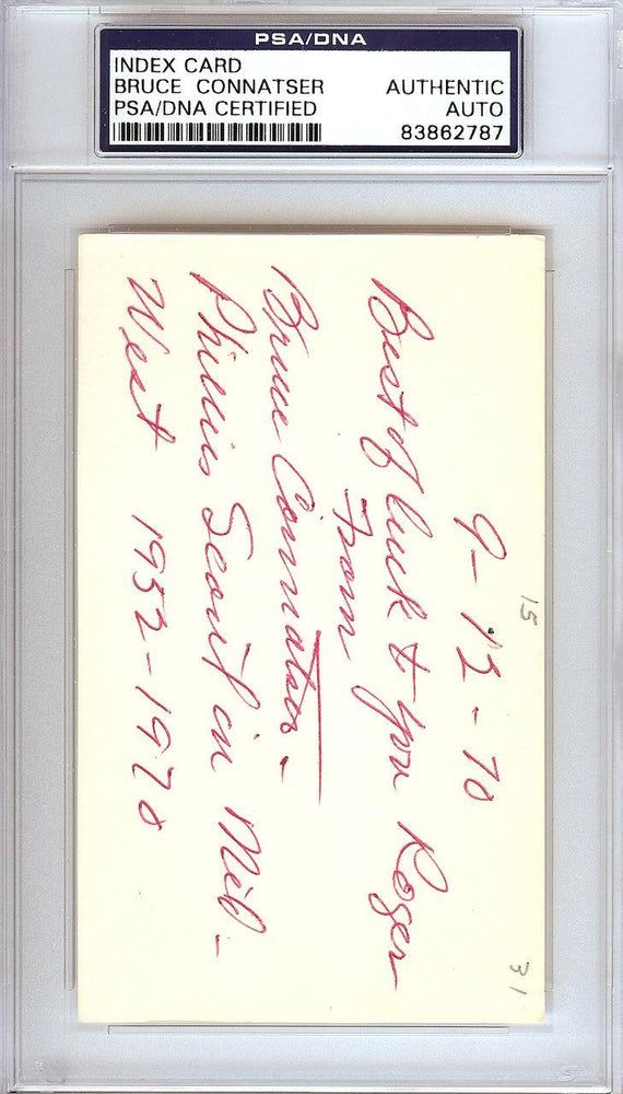 Bruce Connatser Autographed 3x5 Index Card Philadelphia Phillies, Detroit Tigers "To Roger" PSA/DNA #83862787 - RSA