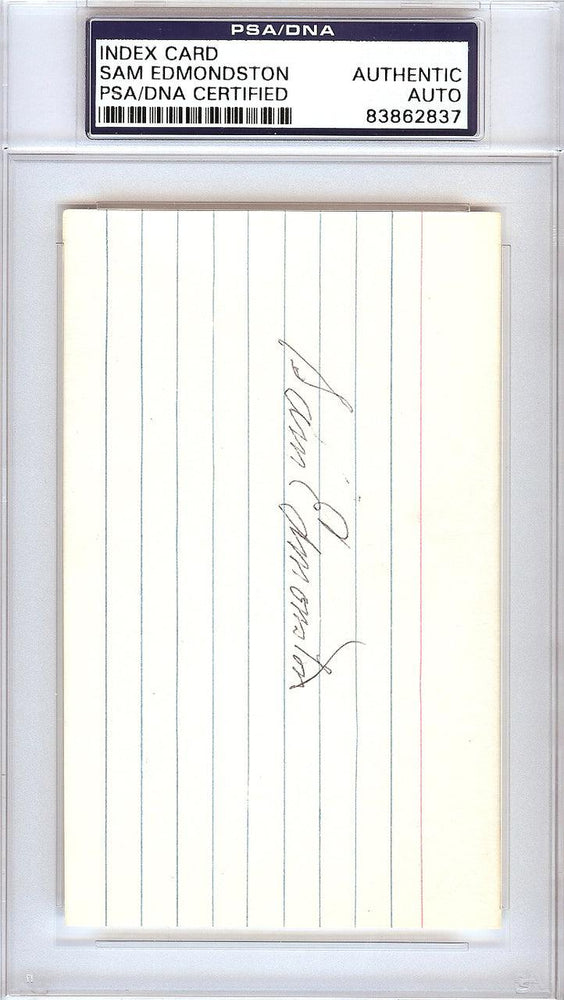 Sam Edmonston Autographed 3x5 Index Card Washington Senators PSA/DNA #83862837 - RSA