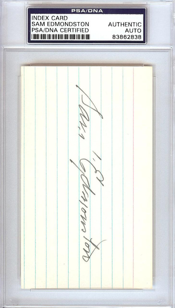 Sam Edmonston Autographed 3x5 Index Card Washington Senators PSA/DNA #83862838 - RSA