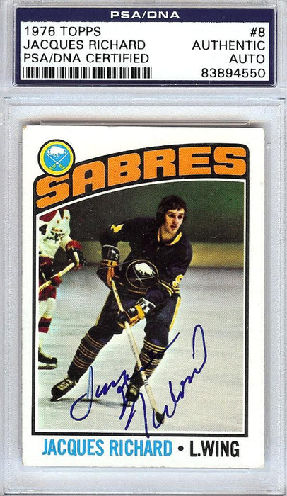 Jacques Richard Autographed 1976 Topps Card #8 Buffalo Sabres PSA/DNA #83894550 - RSA
