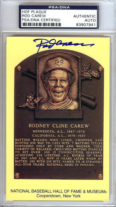 Rod Carew Autographed HOF Postcard Twins, Angels PSA/DNA Stock #106520 - RSA