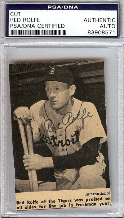 Red Rolfe Autographed 2.5x3.5 Newspaper Page Photo Detroit Tigers PSA/DNA #83908571 - RSA