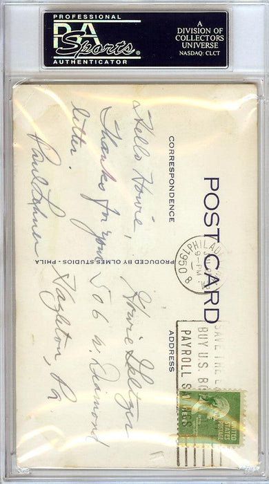 Paul Lehner Autographed 3.5x5.5 Postcard Philadelphia A's PSA/DNA #83908640 - RSA