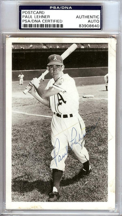 Paul Lehner Autographed 3.5x5.5 Postcard Philadelphia A's PSA/DNA #83908640 - RSA