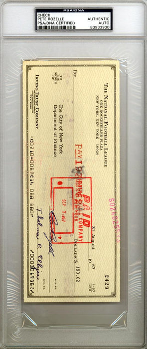 Pete Rozelle Autographed 3.5x8.5 Check NFL Commissioner PSA/DNA #83933930 - RSA