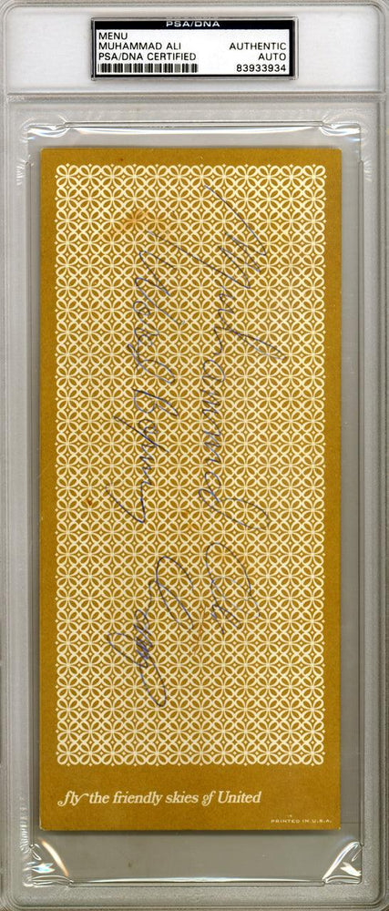 Muhammad Ali Autographed 4x9 United Airlines Menu "World Boxing Champ" PSA/DNA #83933934 - RSA
