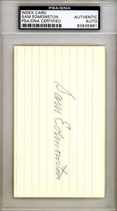 Sam Edmonston Autographed 3x5 Index Card Washington Senators PSA/DNA #83935981 - RSA