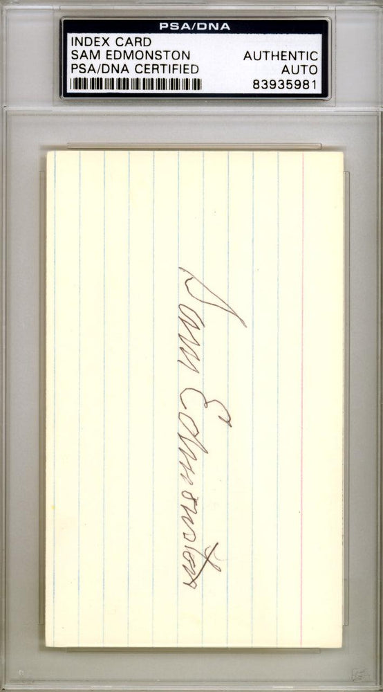 Sam Edmonston Autographed 3x5 Index Card Washington Senators PSA/DNA #83935981 - RSA