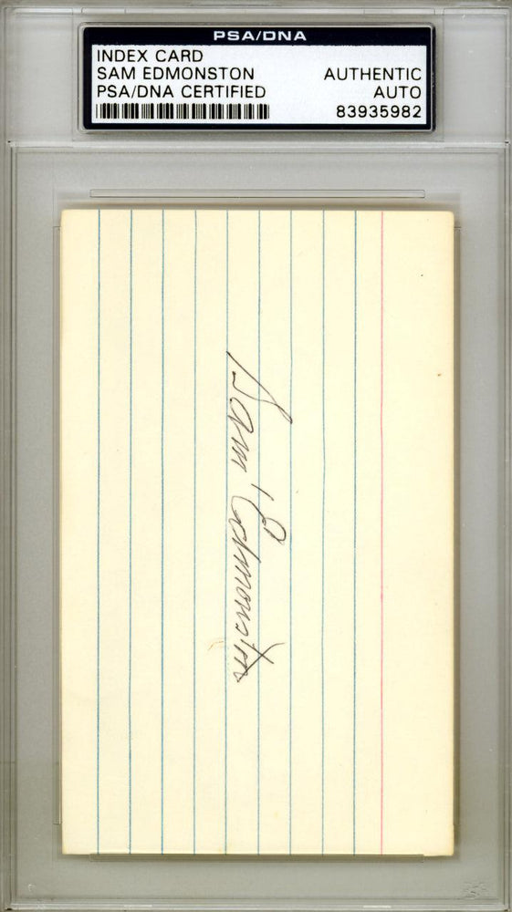 Sam Edmonston Autographed 3x5 Index Card Washington Senators PSA/DNA #83935982 - RSA