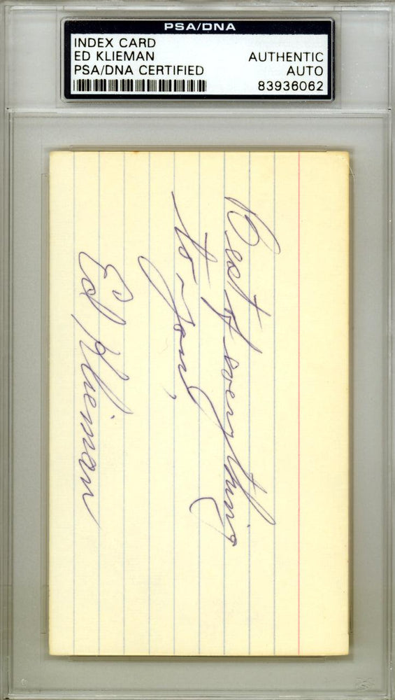 Ed Klieman Autographed 3x5 Index Card Cleveland Indians PSA/DNA #83936062 - RSA