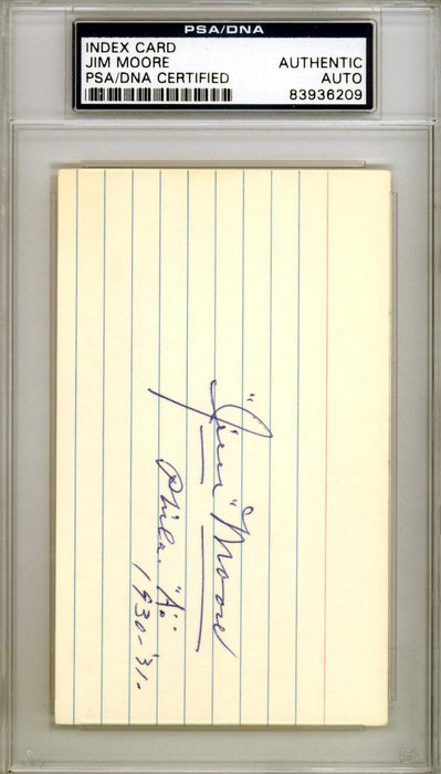 Jim Moore Autographed 3x5 Index Card Philadelphia A's PSA/DNA #83936209 - RSA