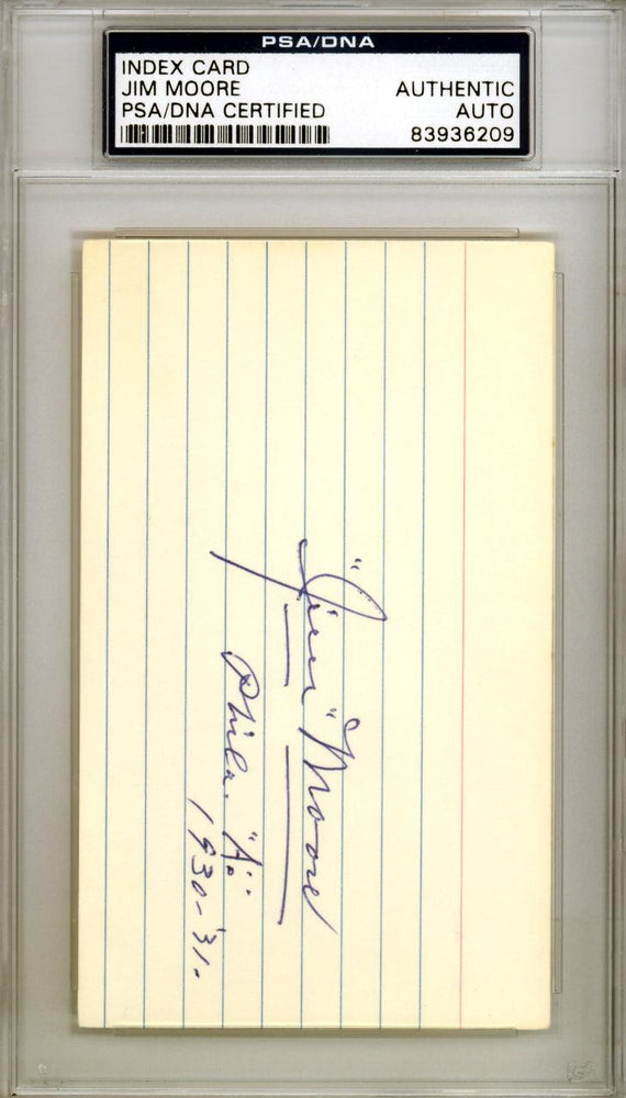 Jim Moore Autographed 3x5 Index Card Philadelphia A's PSA/DNA #83936209 - RSA