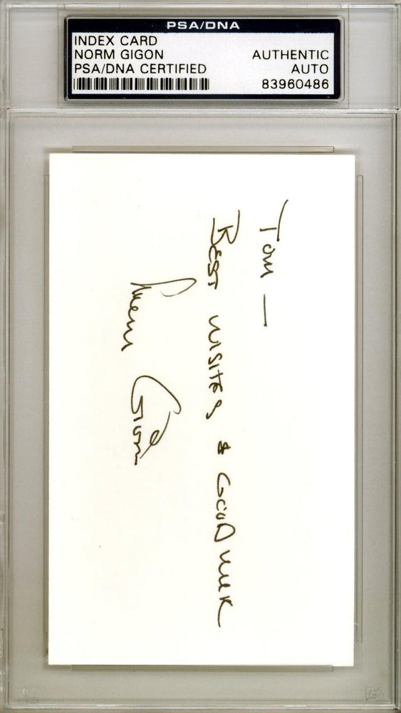 Norm Gigon Autographed 3x5 Index Card Chicago Cubs PSA/DNA #83960486 - RSA